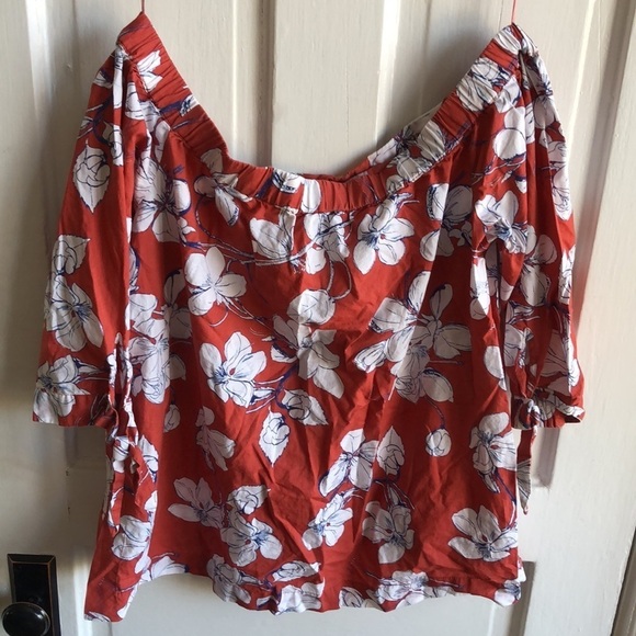 Loft Off the Shoulder Elastic Neckline Floral Boxy 100% Cotton Top Blouse S - Picture 5 of 8